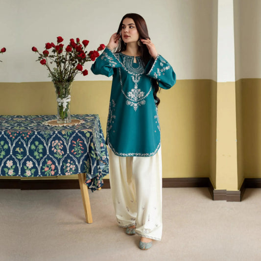 UA-258 Embroidered Cambric Cotton 2 Pc Co-Ord Set with Farshi Shalwar by Umnaa