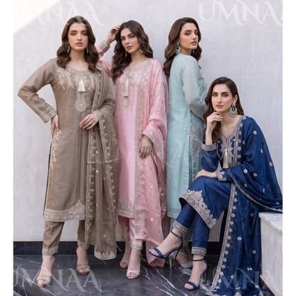 UA-289 Luxury Silk 3-Pc Suit | Embroidered Pakistani Formal Wear