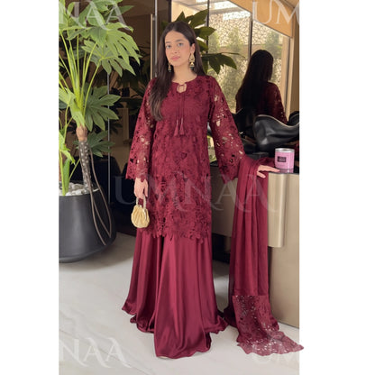 UA-290 Qureshia Silk Sharara 3 Pc | Umnaa