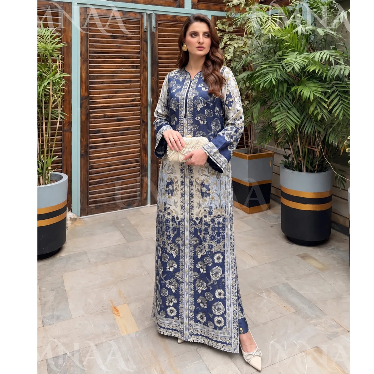 UA-302 Printed Shamooz Silk Kaftan Style Co-Ord | Umnaa