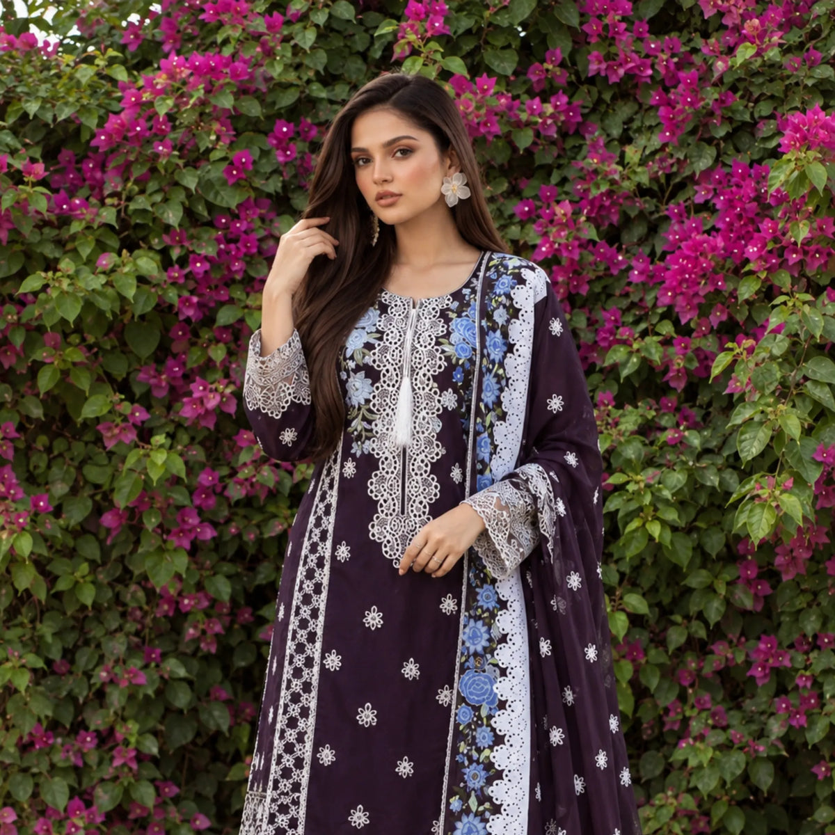 UA-310 Embroidered Dhanak Farshi Shalwar 3 Pc | Umnaa