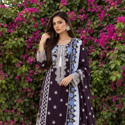 UA-310 Embroidered Dhanak Farshi Shalwar 3 Pc | Umnaa