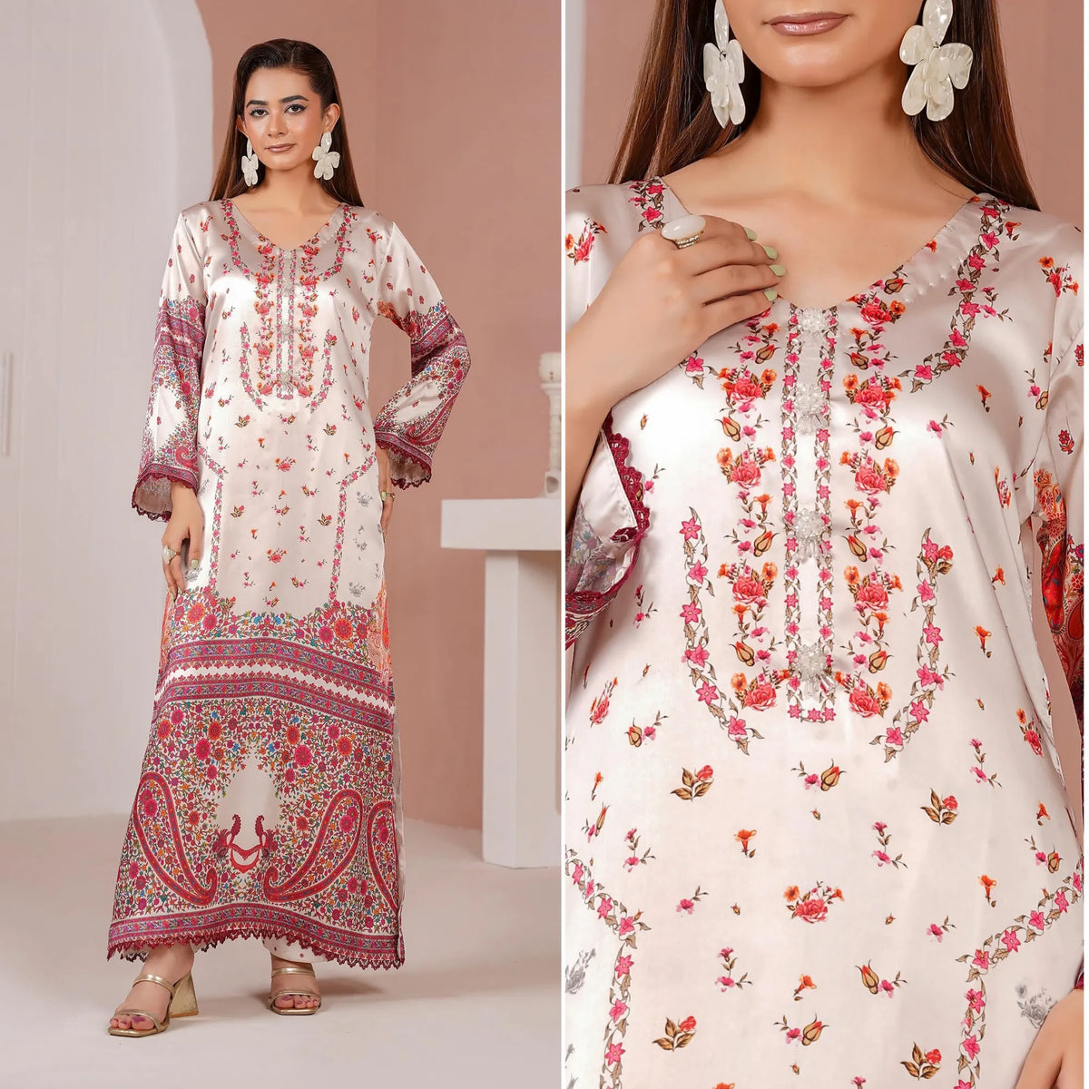 UA-312 Printed Shamooz Silk Printed Kaftan Style Co-Ord Set| Umnaa