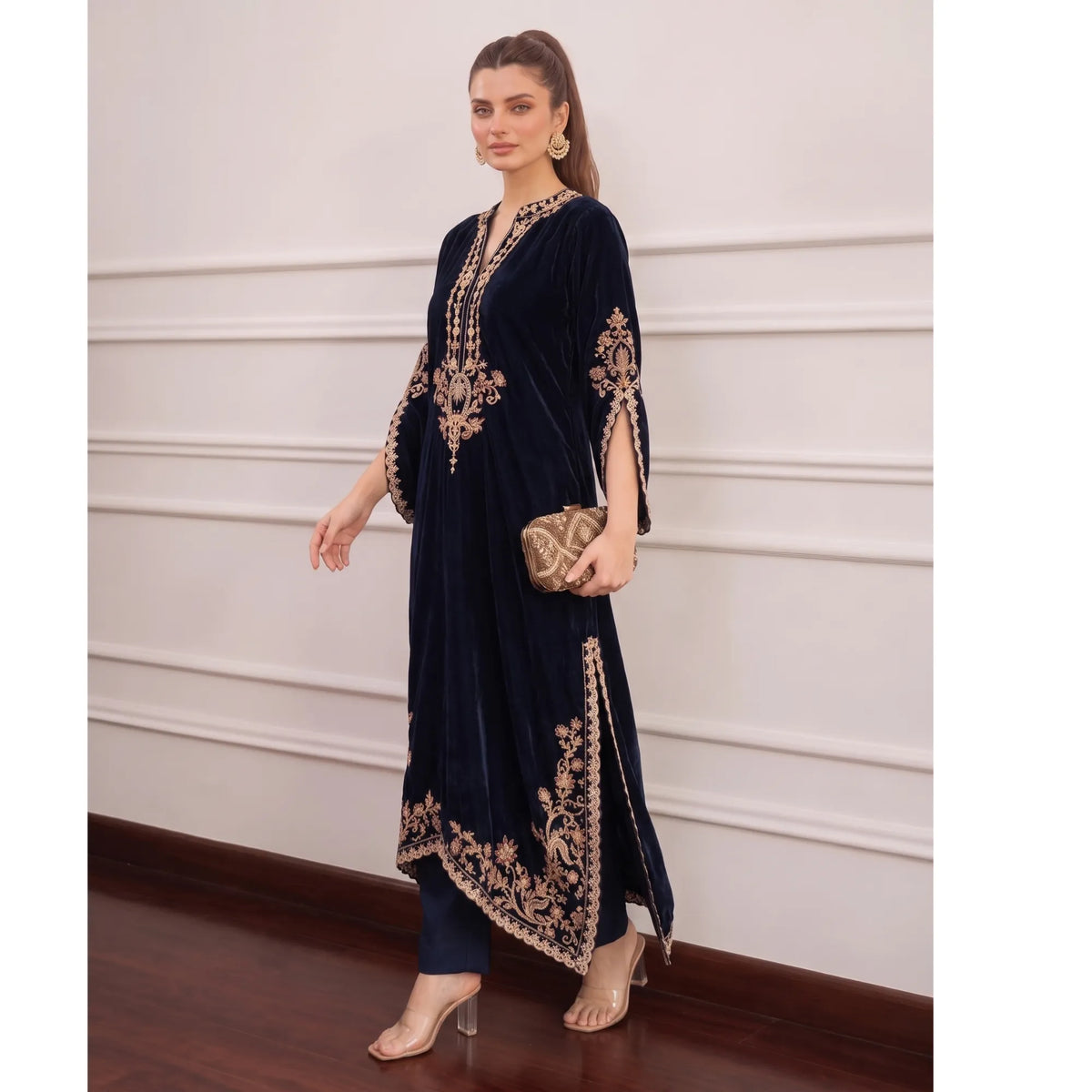 UA-316 Luxury Velvet Kaftan Style Co-Ord Set | Umnna