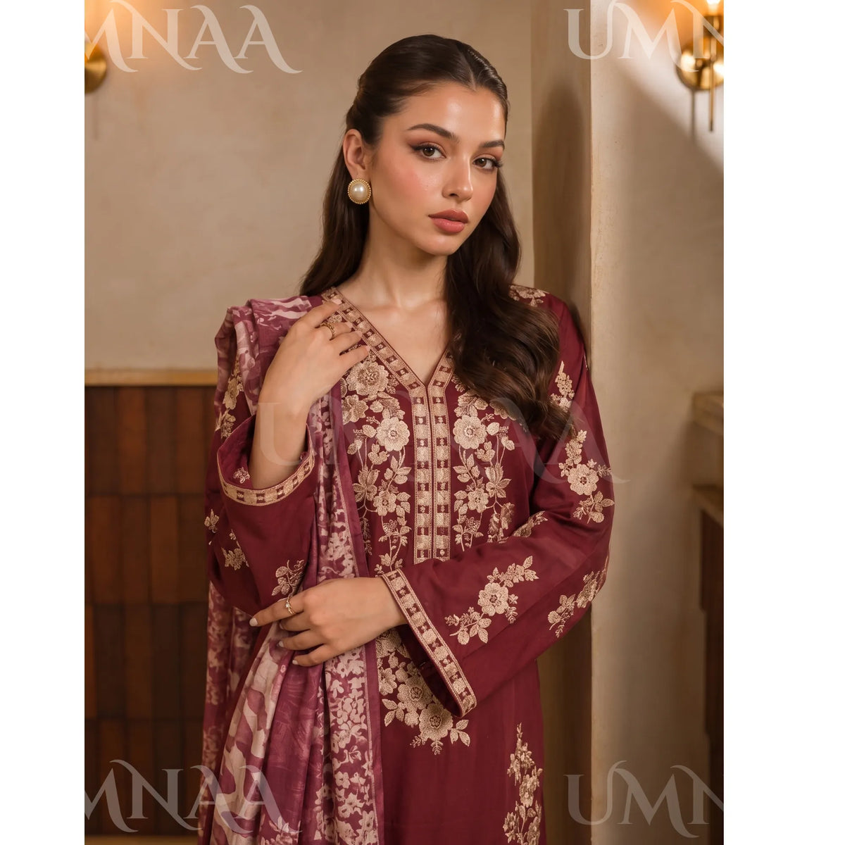 UA-317 Luxury Linen Kaftan Style 3 Pc | Umnaa