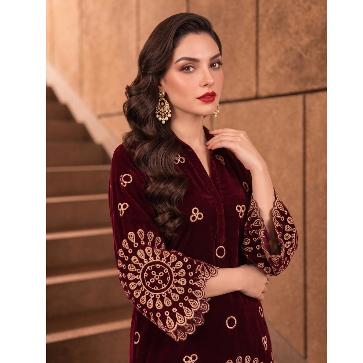 UA-318 Embroidered Velvet Co-Ord Set | Umnaa