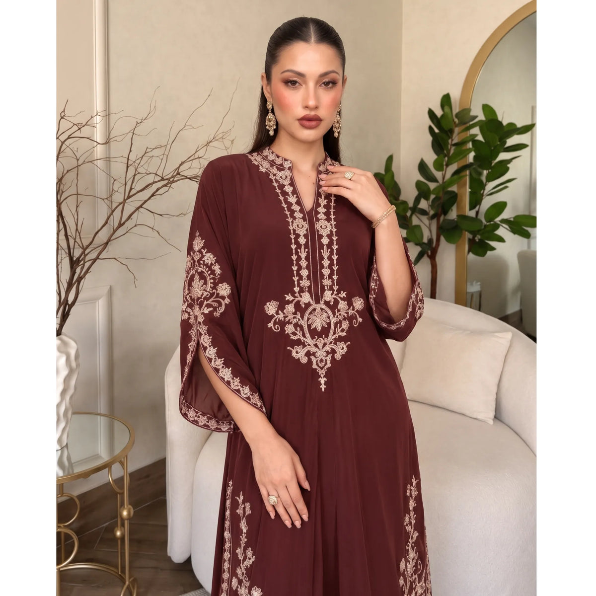 UA-329 Luxury Dhanak Kaftan Co-Ord 2 Pc | Umnaa