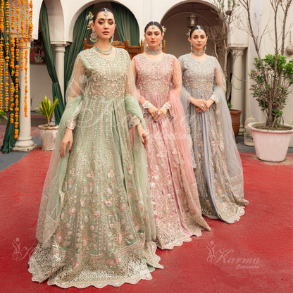 Luxury Embroidered soft Net long Maxi | Wedding Collection | karma Collection | UMKC01301
