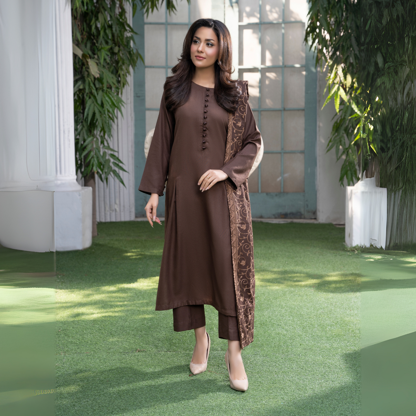 3 Pc Dhanak Dress with Embroidered Shawl | Winter Collection | Raniya.h | UMRAH0801