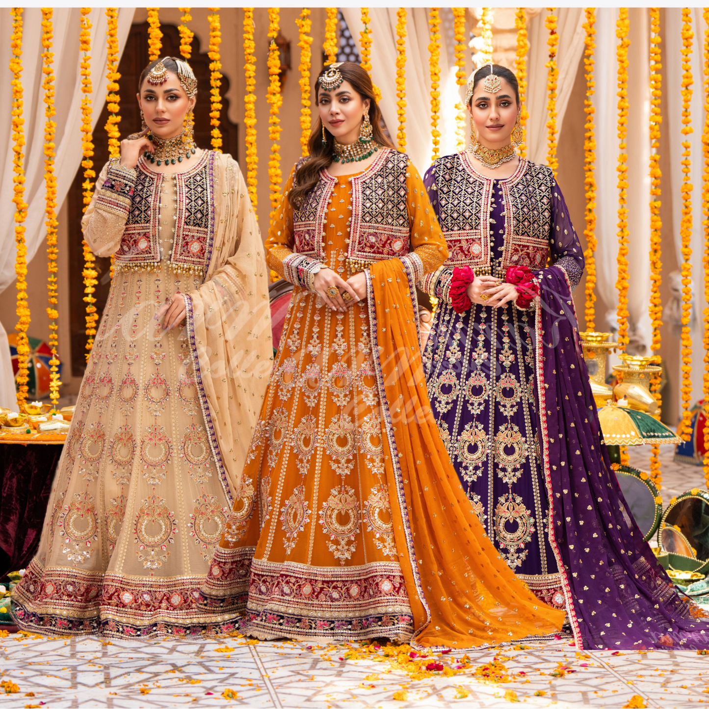 Luxury Embroidered  chiffon long Maxi with velvet jacket | Wedding Collection | karma Collection | UMKC01401
