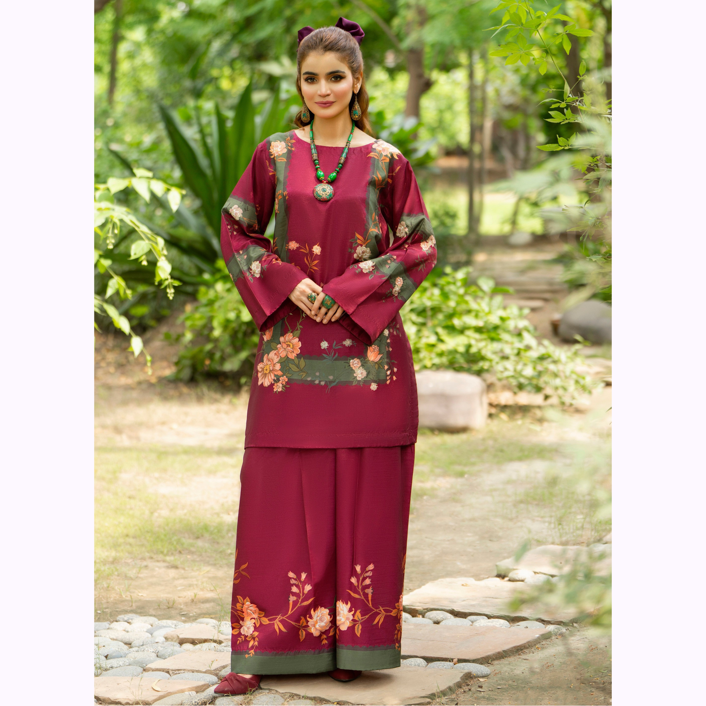 Sëleñe Raw Silk Printed Co-Ords Set by Karma Collection | Ready to Wear Modest fashion Asian