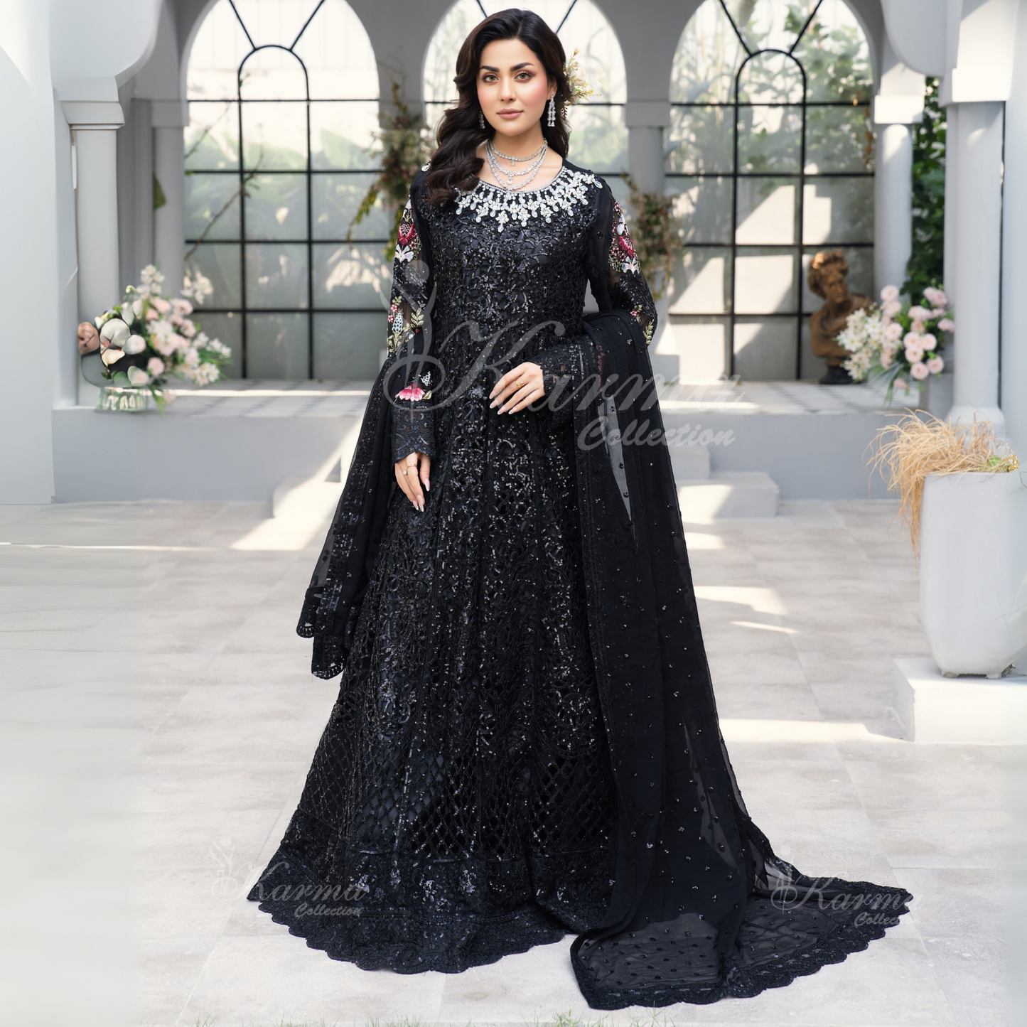 Luxury Embroidered Chiffon long Maxi with chiffon duppata  | Wedding Collection | karma Collection | UMKC01101