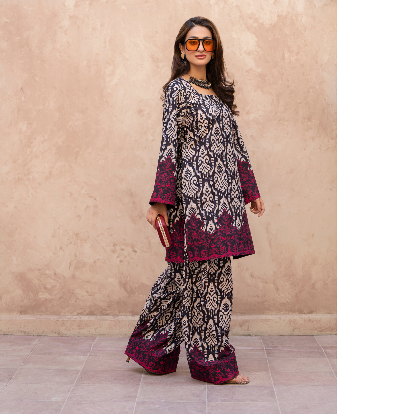 RA-34 Embroidered Lawn Kaftan Style and Short Farshi Shalwar 2 Piece Casual Summer Collection by Raniya.h