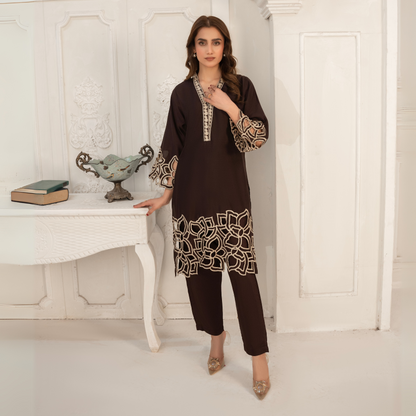 UA-55 Embroidered Viscose Linen 2 Pc Pakistani Co Ord Set Dress | UMNAA