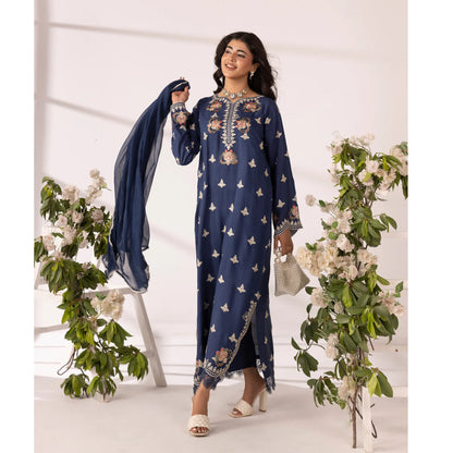 UMS-65 Lira by Simrans Embroidered Viscose Linen 3 Piece Suit | Premium Embroidered Shirt, Trouser & Dupatta | Semi Formal Women's Wear