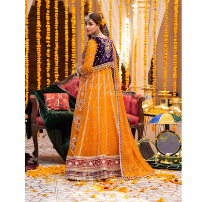 Luxury Embroidered  chiffon long Maxi with velvet jacket | Wedding Collection | karma Collection | UMKC01401