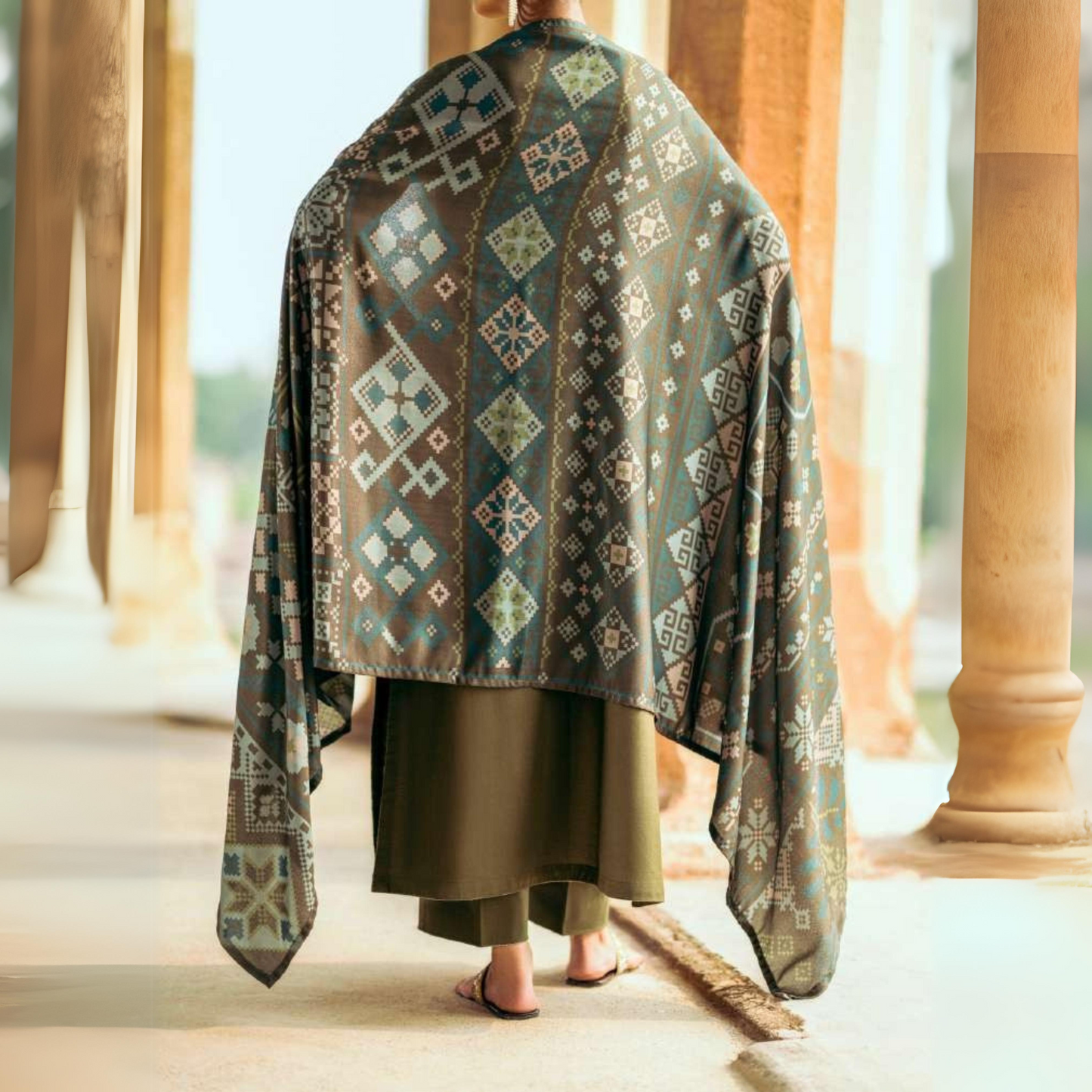 Olive Green 3 Piece Embridered Dhanak Ready to Wear Collection by Casuallite | UMCAE0606