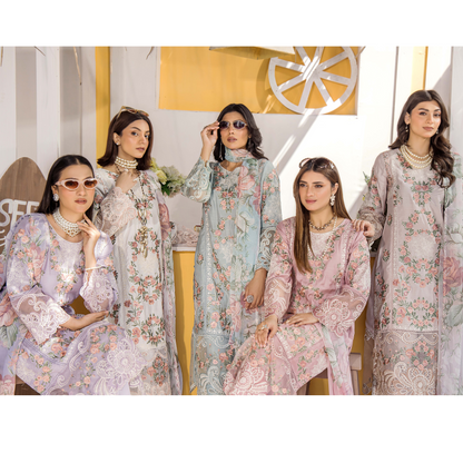 Floral Embroidered Viscose Linen 3 Pc Pakistani Dress | Ready to wear | Traditional Thread
