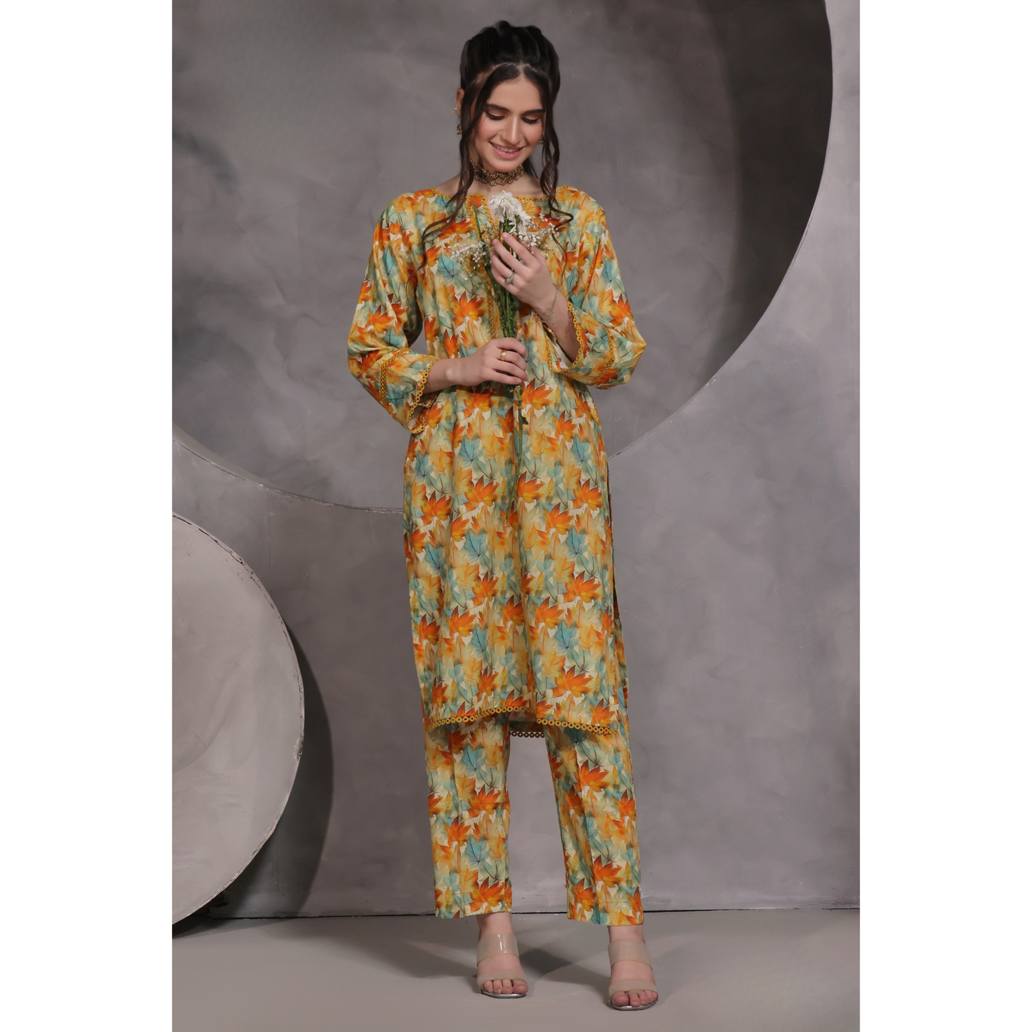 2 Pc Ready to wear Printed Lawn Co-Ords Dress - Saphron