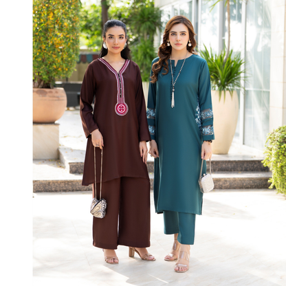 UZA-01 Rang e Elegance by Zaaria 2 Pc Embroidered Dhanak Co-Ords Set