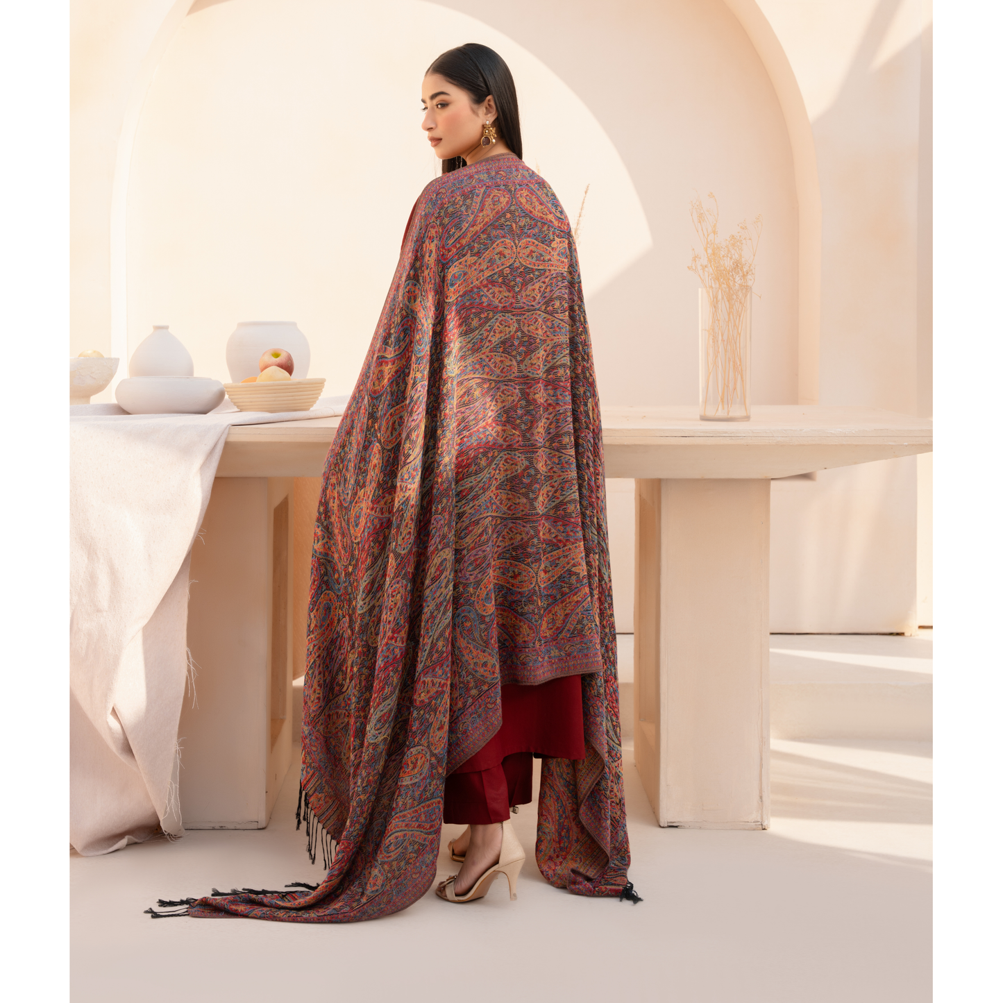 UA-140 Embroidered Dhanak Dress with Pashmina Shawl | Ready to Wear | Asian Clothes