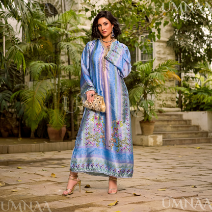 UA-160 Printed Silk kaftan Style long Maxi 1 PC  | Ready to wear | Umnaa