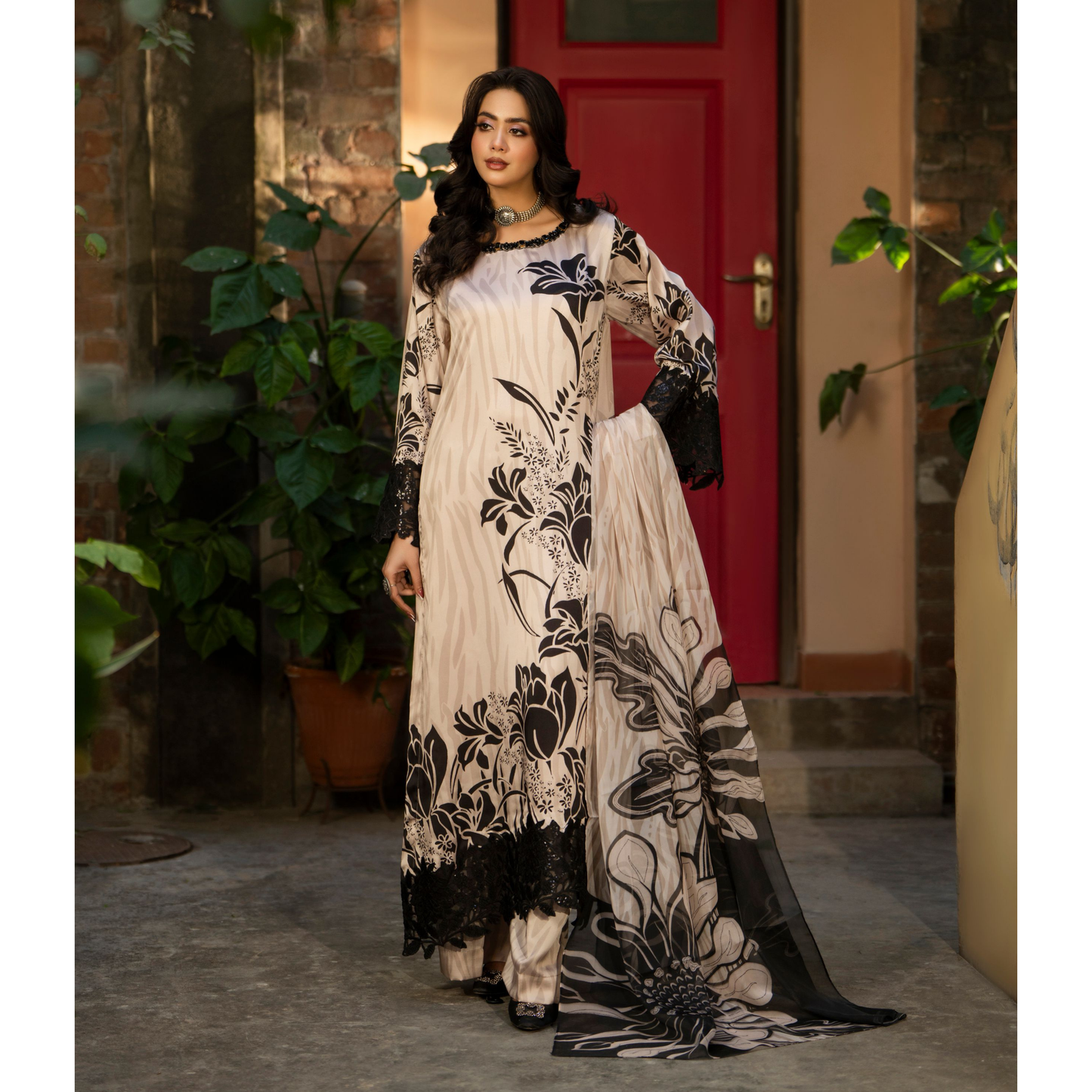 "Eliana" Embroidered Printed Shamooz Silk by Karma Collection | Asian Clothes | Eid