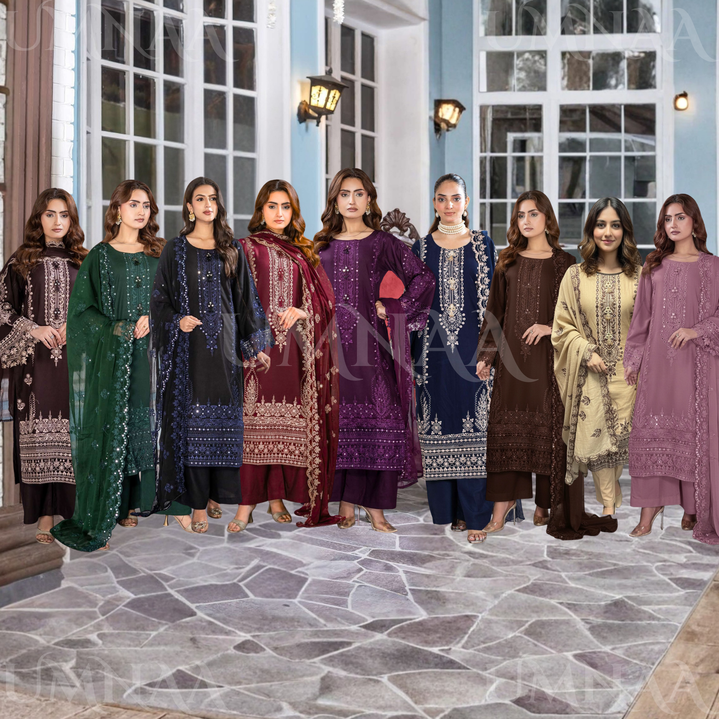UA-159 Embroidered Dhanak Collection by Umnaa