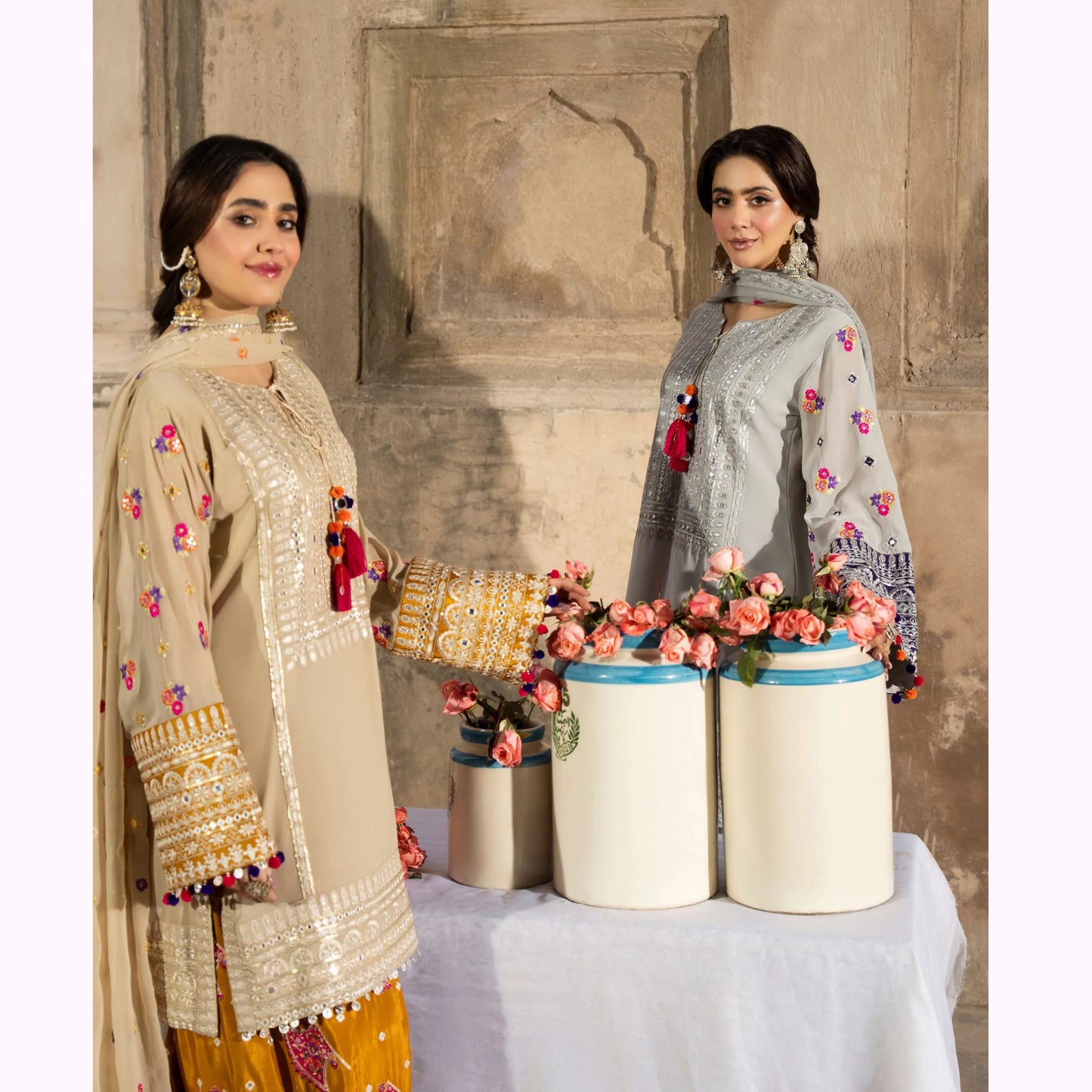 F-526 "Saj Dhaj" Embroidered Georgette Collection by Karma Collection