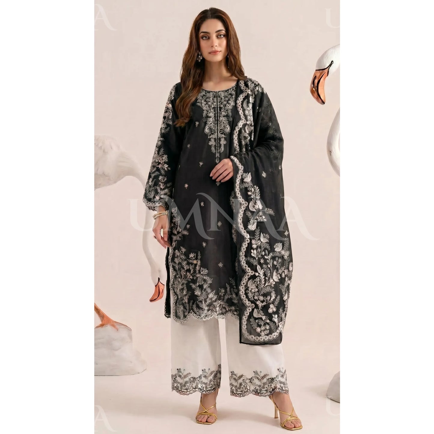 UA-190 Embroidered Cotton Collection 3 Piece | Ready to Wear | Asian clothes