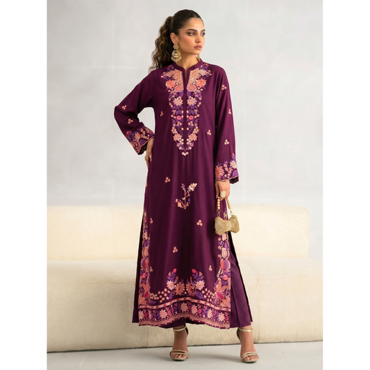 UTT-22 Embroidered Viscose Linen Kaftan Style 2 Piece Co Ord Set Collection by Traditional Thread