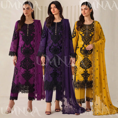 UA-296 Embroidered Chiffon 3 Pc Collection | Umnaa
