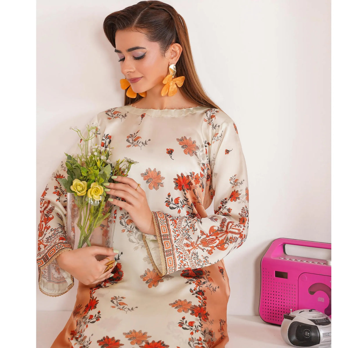 UA-312 Printed Shamooz Silk Printed Kaftan Style Co-Ord Set| Umnaa