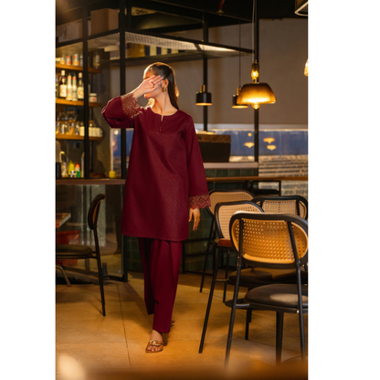 UCA-18 2 Pc Casual Cotton Farshi Shalwar Chikenkari Co-Ords Set | Ready to Wear | Casuallite