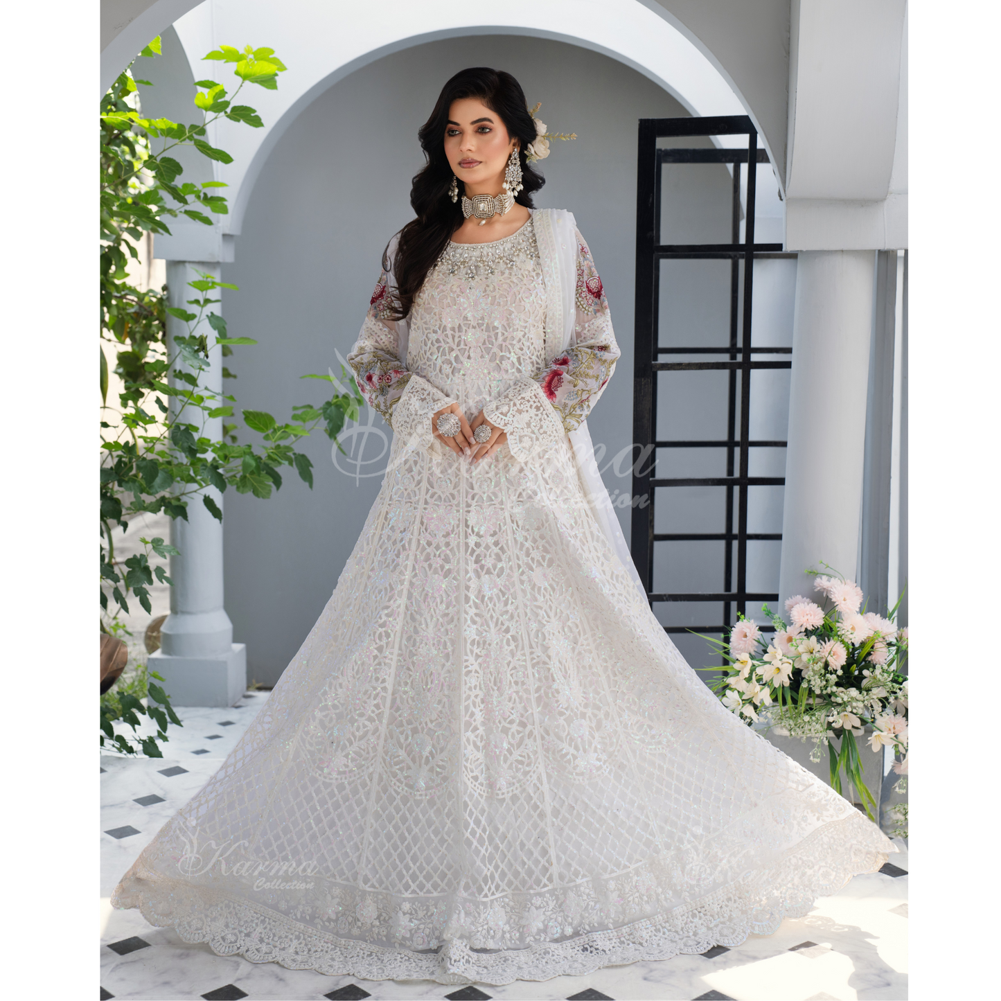 Luxury Embroidered Chiffon long Maxi with chiffon duppata  | Wedding Collection | karma Collection | UMKC01101