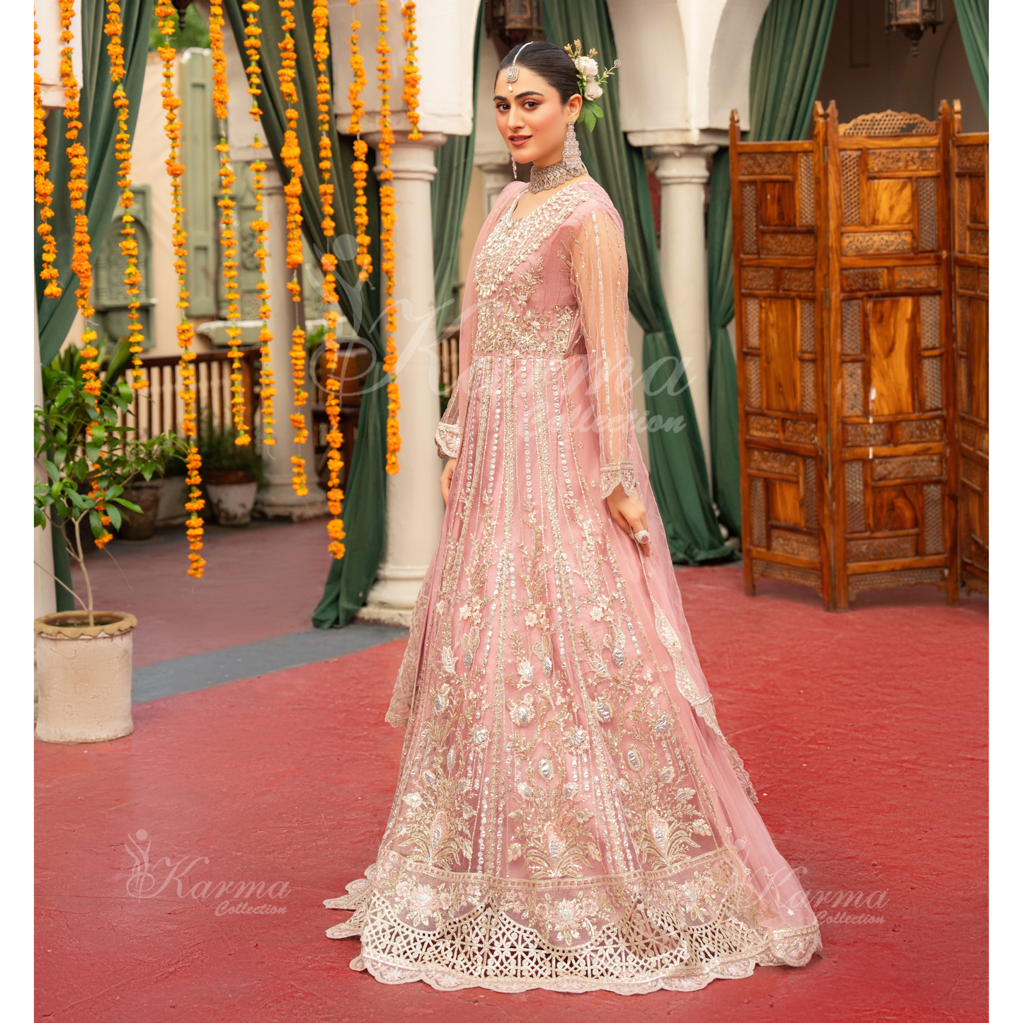 Luxury Embroidered soft Net long Maxi | Wedding Collection | karma Collection | UMKC01301