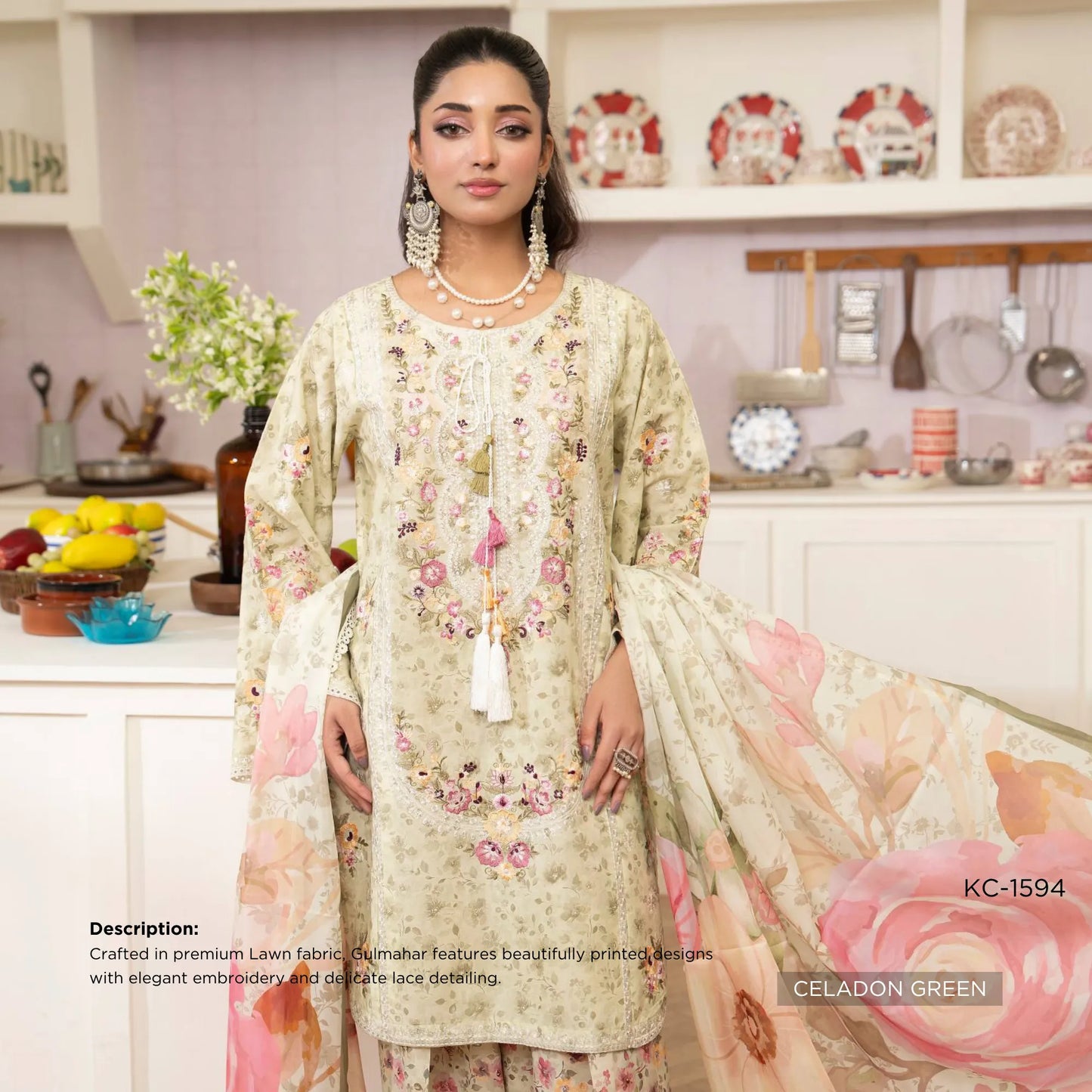 "Gulmahar" Embroidered Lawn Farshi Shalwar Collection by karma Collection