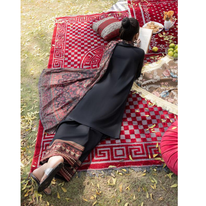 (Black) Embroidered Farshi shalwar Cotton 3 Pc Ready to Wear by Casuallite