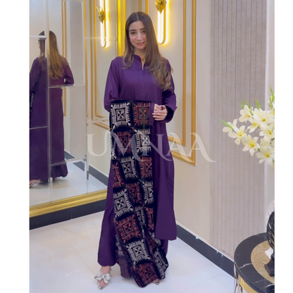 UA-32 Dhanak Dress  Embroidered Velvet Shawl  3 Pc | Ready to wear | UMNAA