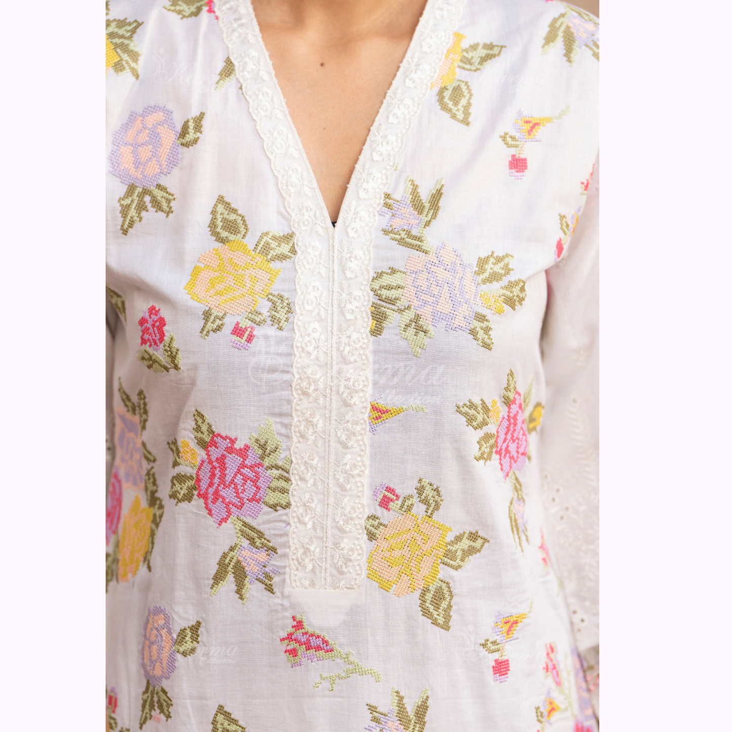 UKC-18 Embroidered Cambric Cotton Ready to Wear 3 Pc - Karma Collection