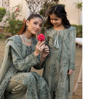 UMS-15 3 Pc Mother & Daughter Luxury Linen Eid Collection by Simrans