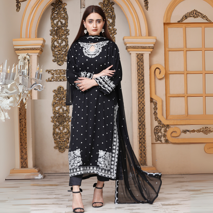 UA-54 3Pc Luxury Embroidered Chiffon Dress with Chiffon Dupatta 3 Pc |Ready to Wear| Umnaa