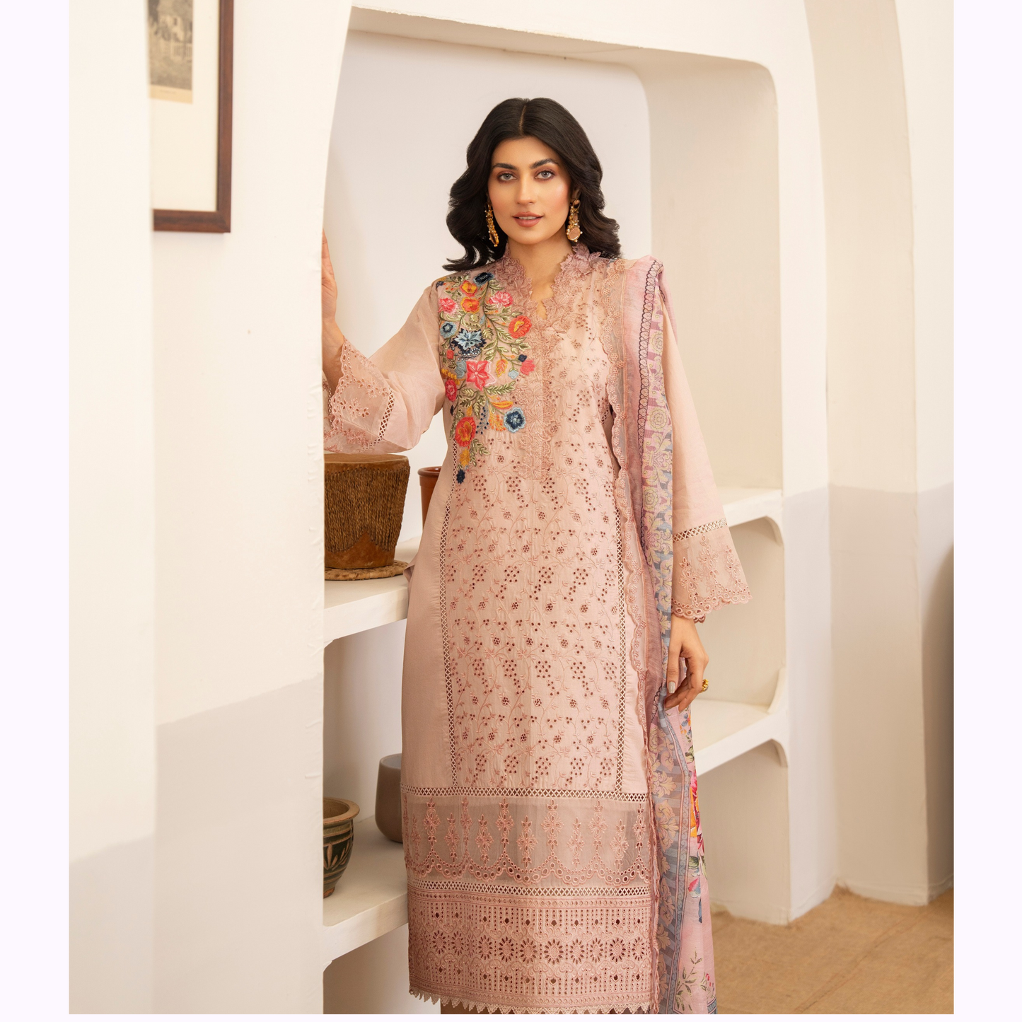 UKC-27 Embroidered Cambric Cotton Ready to Wear 3 Pc - Karma Collection