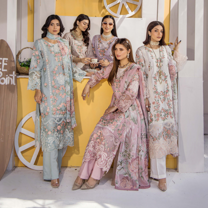 Floral Embroidered Viscose Linen 3 Pc Pakistani Dress | Ready to wear | Traditional Thread