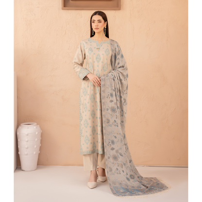 UA-140 Embroidered Dhanak Dress with Pashmina Shawl | Ready to Wear | Asian Clothes
