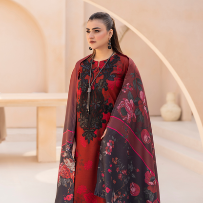 RA-24 Embroidered Printed Dhanak dress with Wool Shawl  by Raniya.h