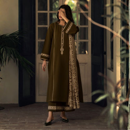 UCA-33 "Shadows" Embroidered Khaddar with Wool Shawl Winter Collection by Casuallite