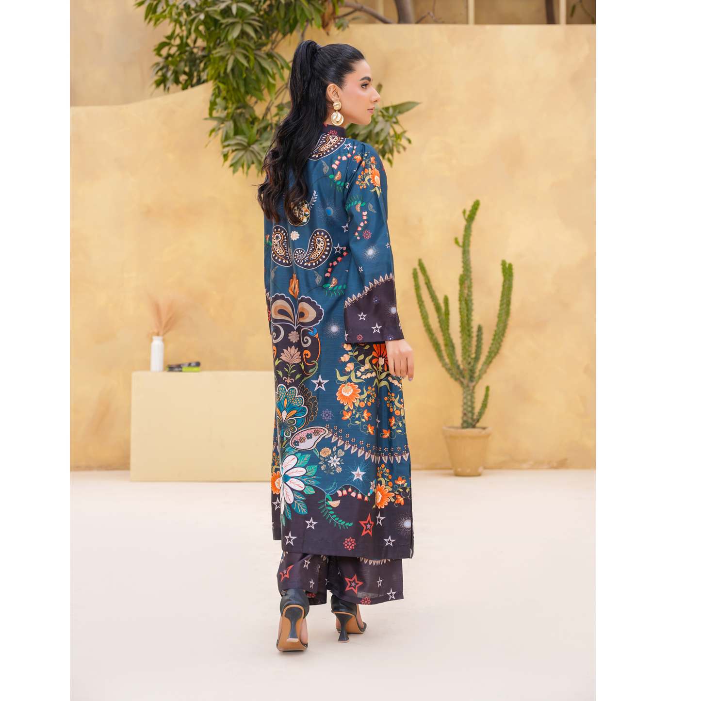 UA-157 Printed Slub Khaddar Kaftan Co-Ord Set | Winter 2 Piece Outfit