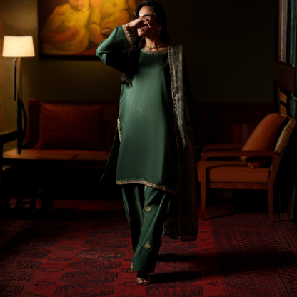 UCA-36 ELARA Festive Embroidered Viscose Dress with Printed Silk Dupatta | Women’s Festive Wear Pakistani Designer Outfit by Casuallite