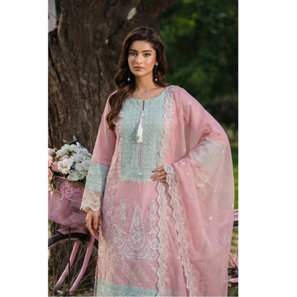 UB-02 3 Pc Embroidered Linen Dress With Embroidered Chiffon Dupatta  By UB